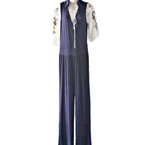 TART Navy Collar Sleeveless Deep V-neck Pockets Jumpsuit Size M